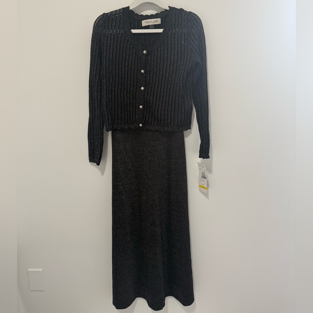 Taylor Black-Grey Shimmer 2-Piece Set ✨ Y2K Elegant Slip Dress + Cardigan | NWT
